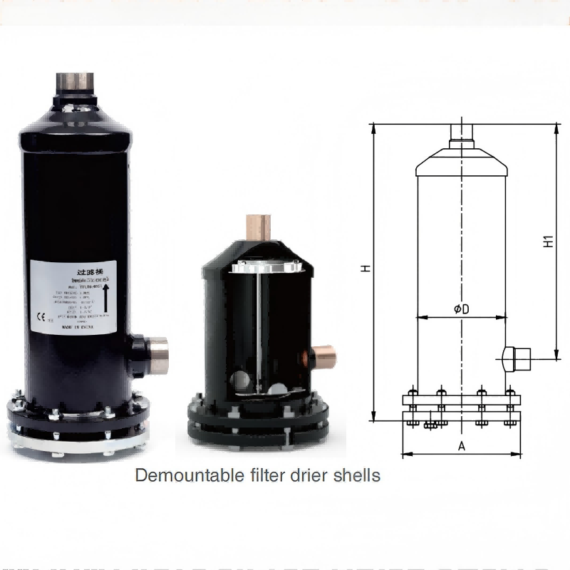 Demountable suction filter drier shells