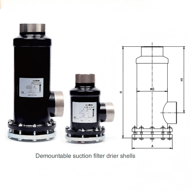 Demountable suction filter drier shells